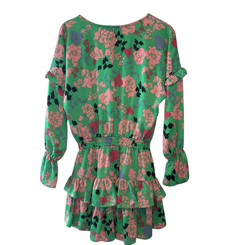 MISA Los Angeles Amalya Green Floral Tiered Ruffle Mini Dress XS Boho - Picture 4 of 11